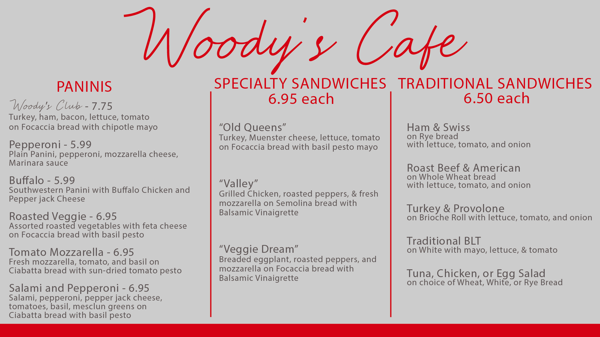 Woodys Cafe Menu Dining Services